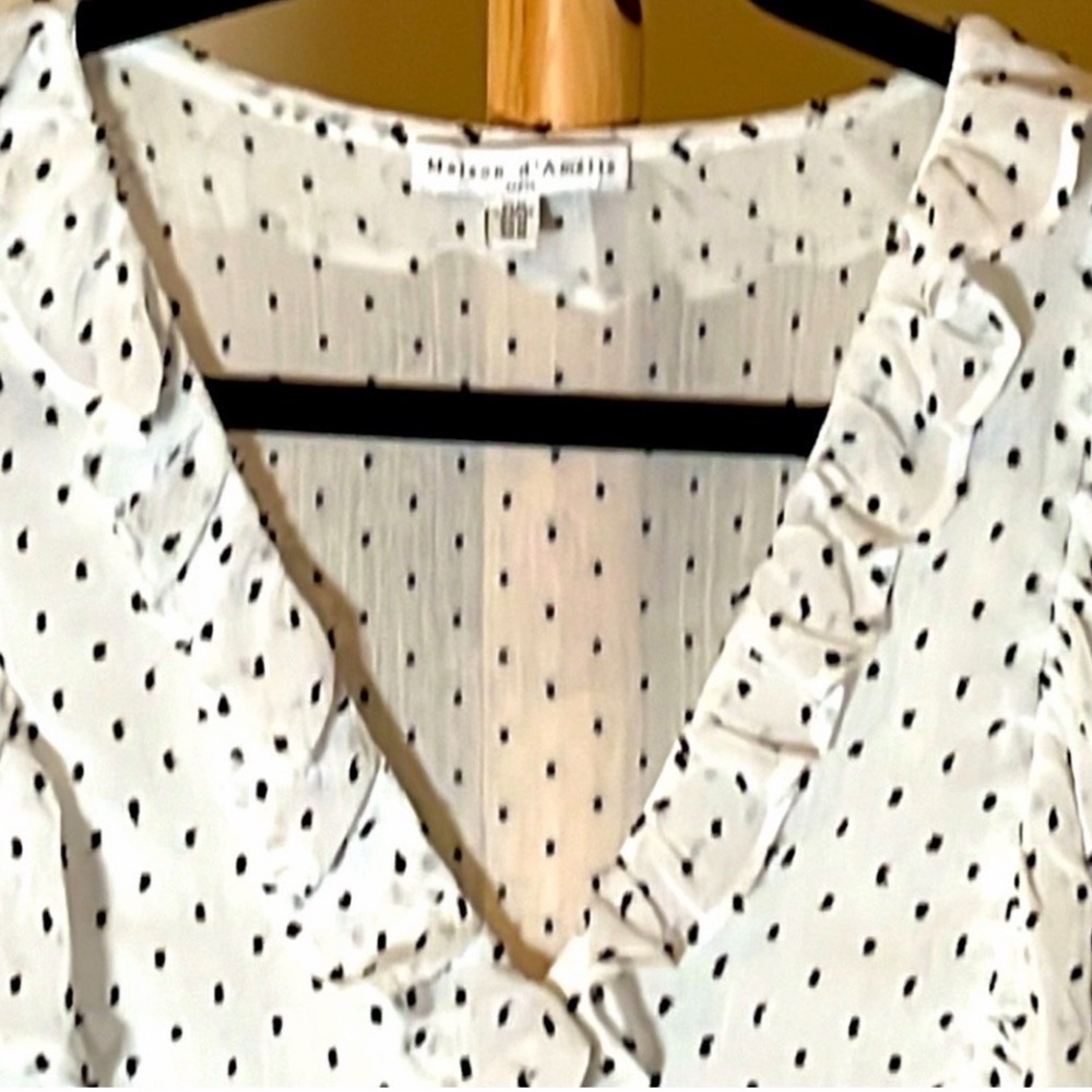 White Polka Dot Ruffle Blouse - Picture 6 of 10